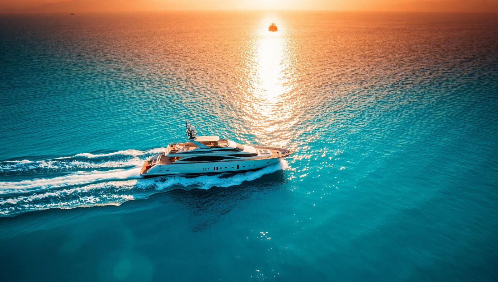 Yacht de luxe naviguant au coucher du soleil